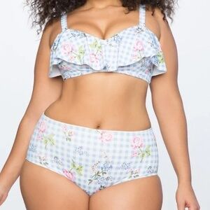 Eloquii Floral Gingham Ruffle Bikini Set NWT Top Size 26 Bottom Size 28